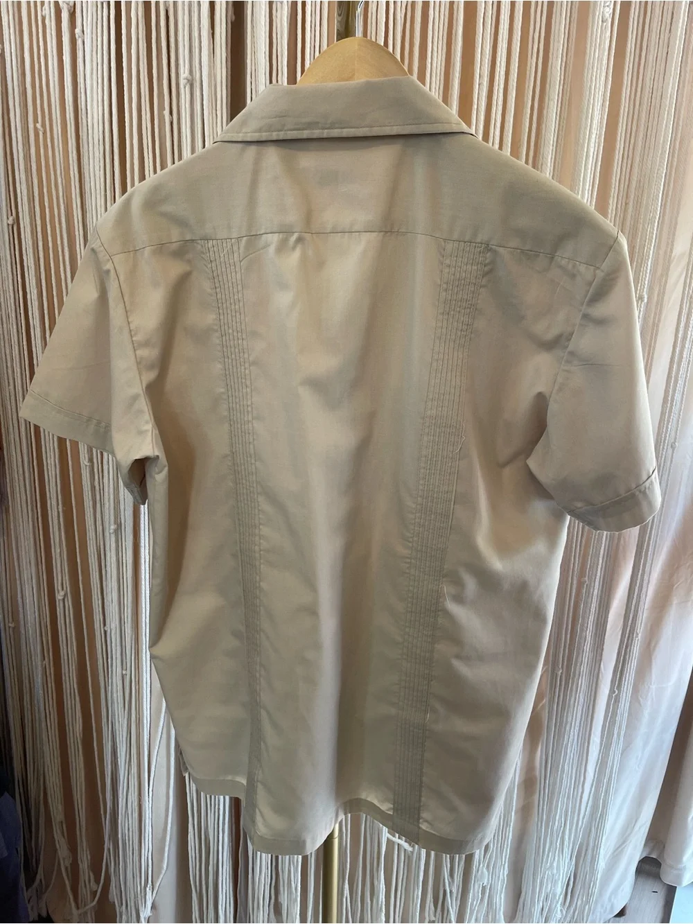 Lada beige short sleeve guayabera shirt Mexican Wedding shirt Cuban Camp